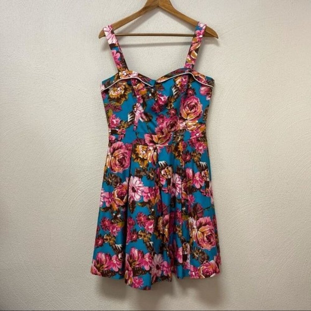 Beach Bash by Art & Tatyana Blue & Pink Floral Dress Sz Medium